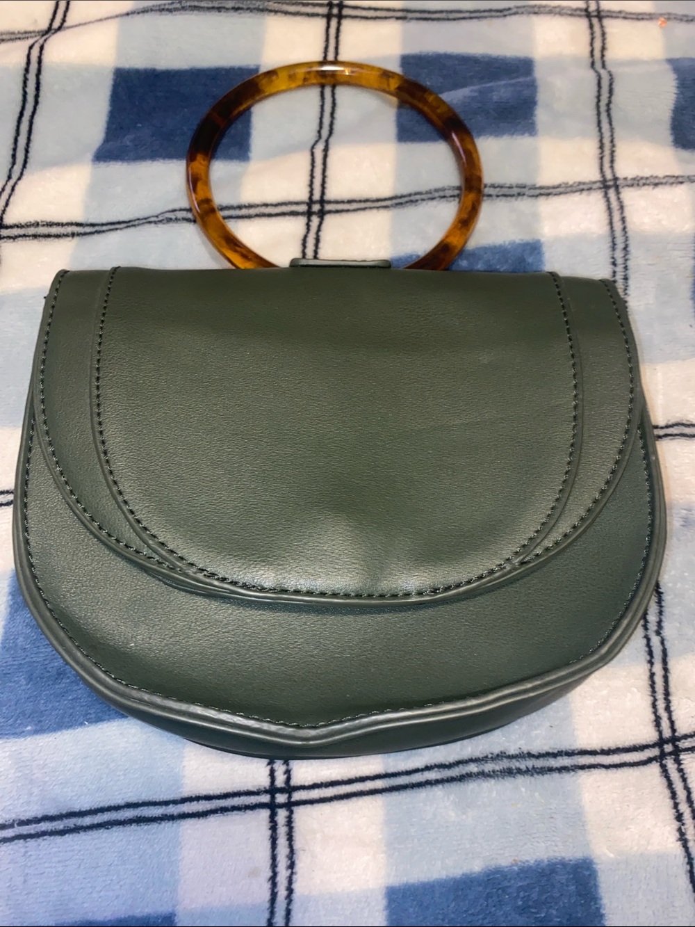 Kaari Blue Navy Blue Mini Saddle Bag with Tortoiseshell Ring Handle and Strap